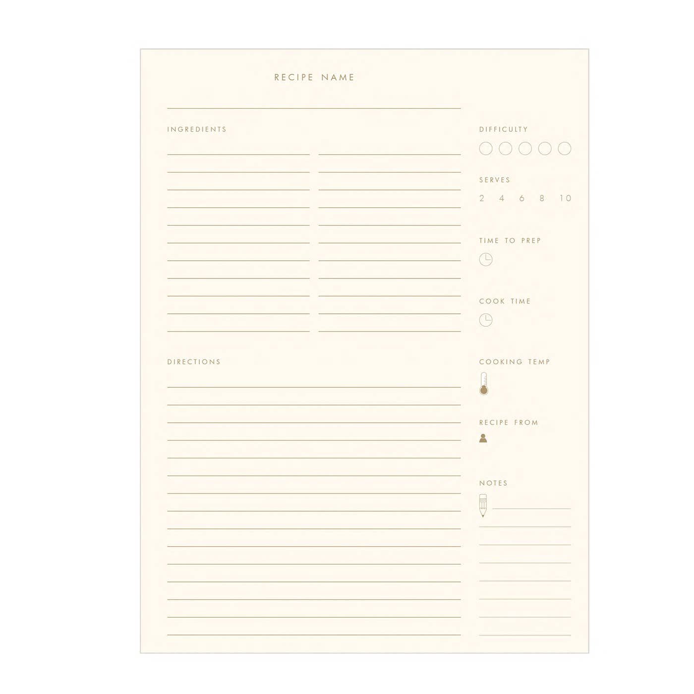Heirloom Recipe Book Sand Linen Cover and Gold Foil