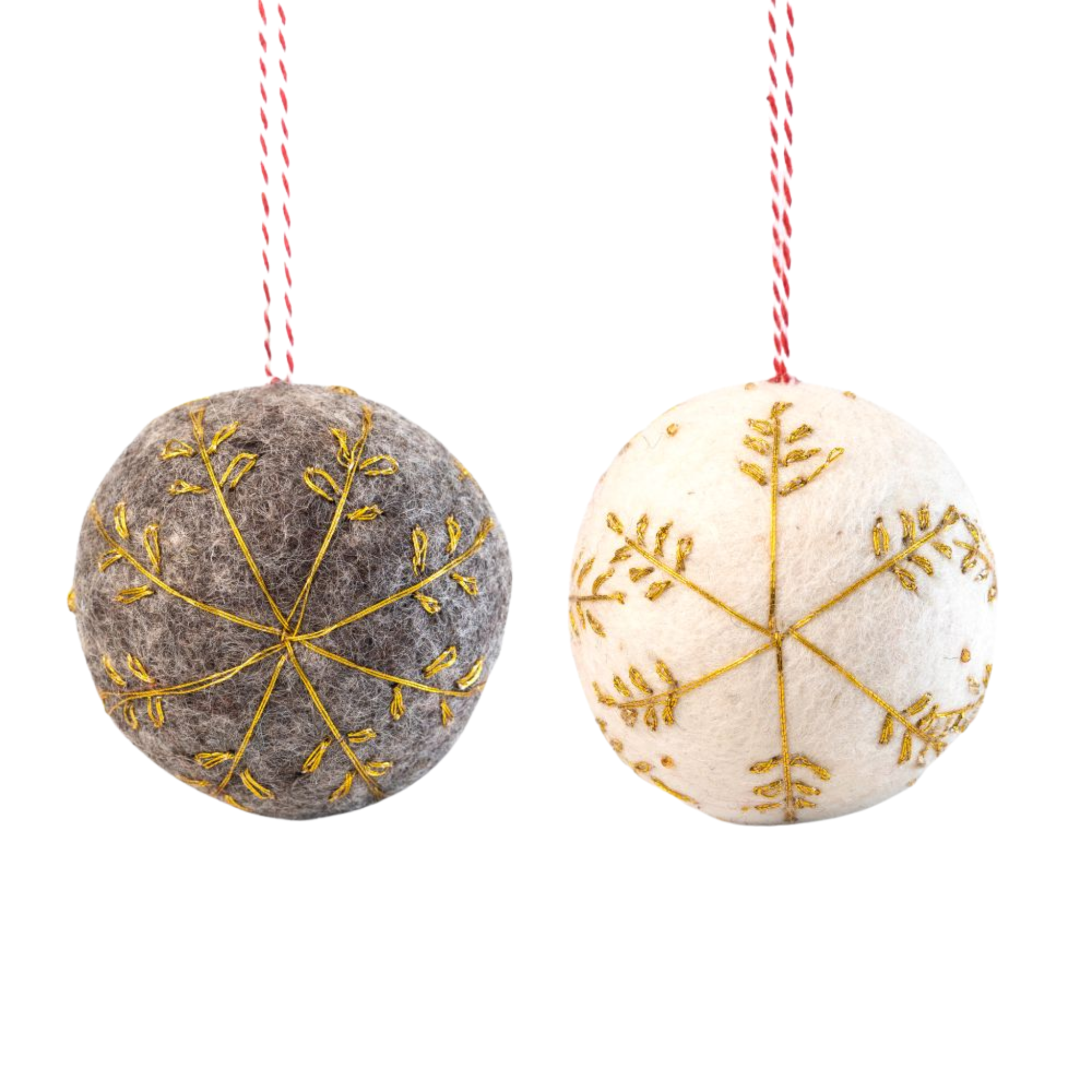 Felt Bauble Christmas Decoration Grey & Gold Embroidery
