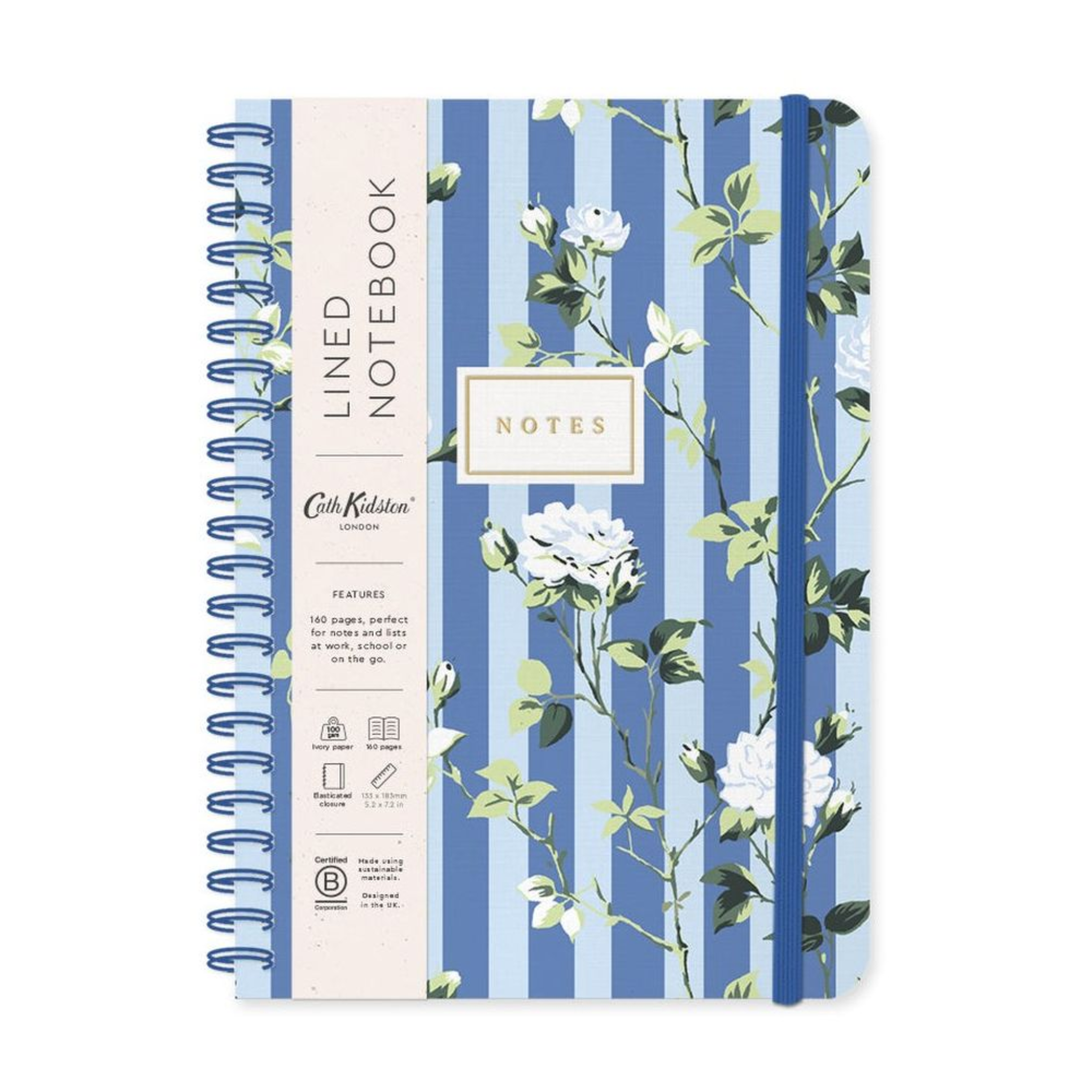 B6 Spiral Bound Notebook Blue Stripe Floral