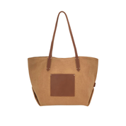 Leather-Trimmed Natural Tote Bag Tan