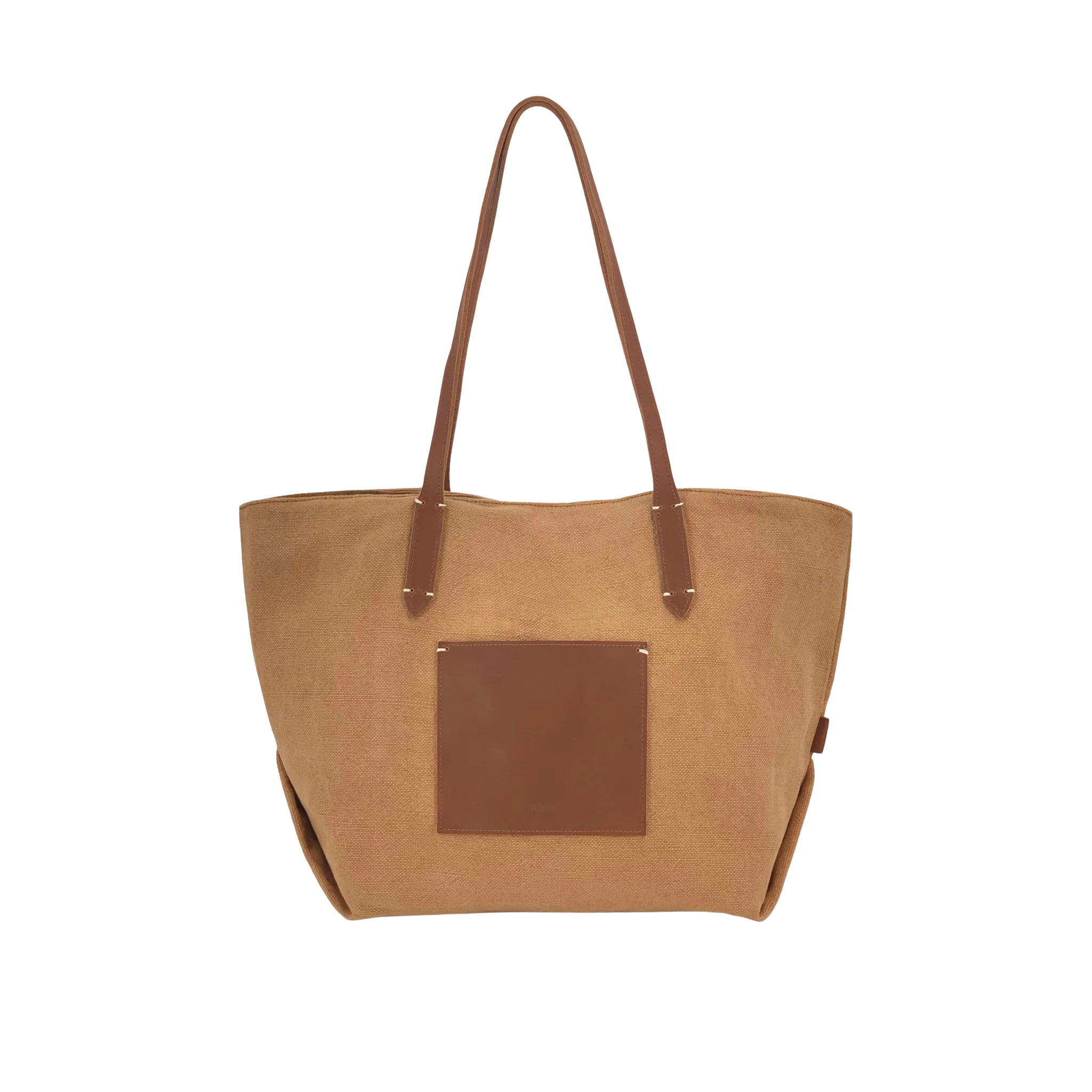 Leather-Trimmed Natural Tote Bag Tan