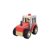 Rubber Wheeled Wooden Tractor Red