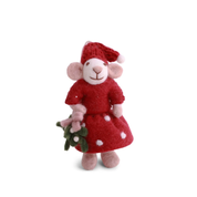 Felt Christmas Girl Mouse with Mistletoe Decoration Small