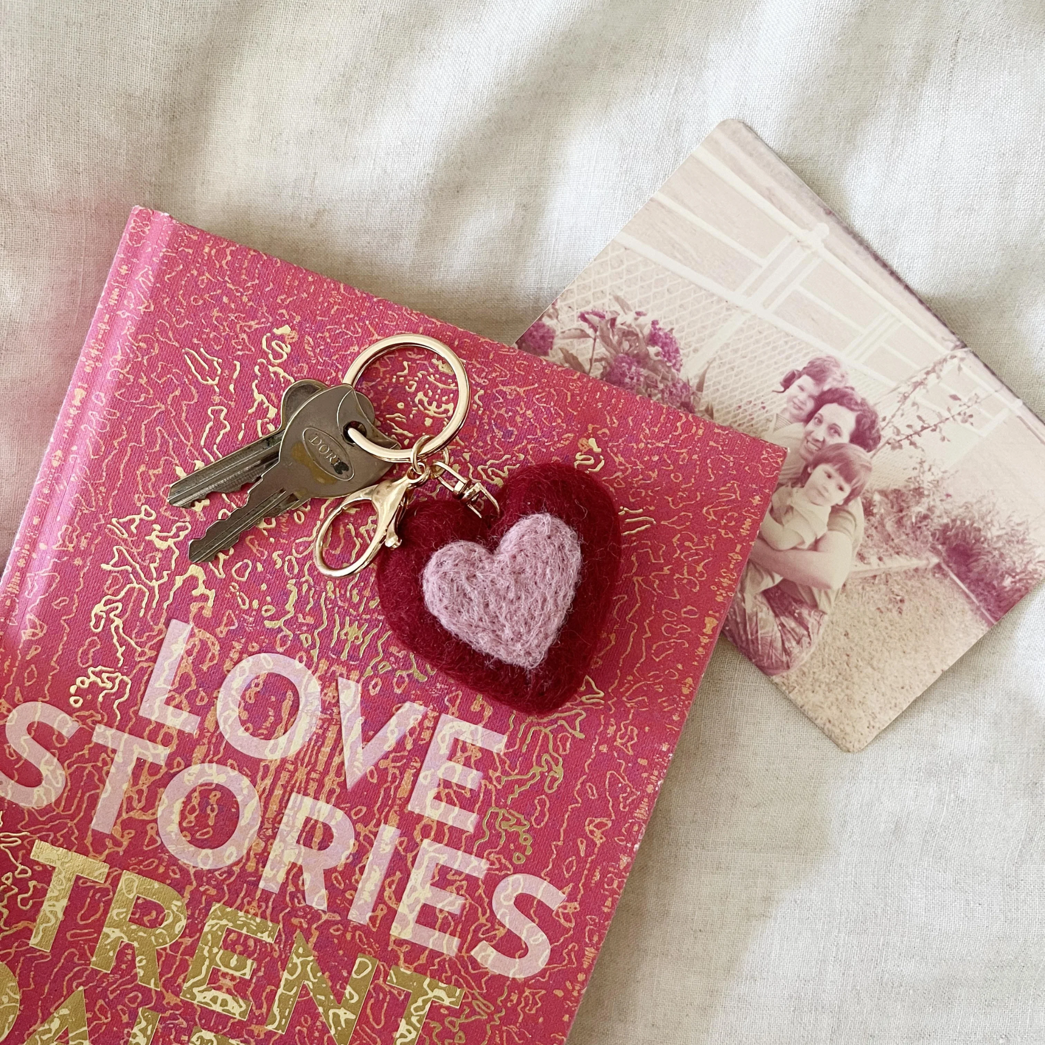 Felt Heart Keychain Charm Deep Red