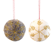 Felt Bauble Christmas Decoration White & Gold Embroidery