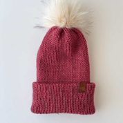 Double Knit Wool Beanie with Pom Pom Raspberry