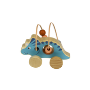 Wooden Dinosaur Bead Maze on Wheels Blue