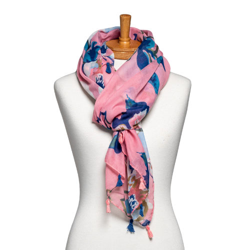 Pink Flower Tassel Scarf