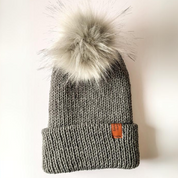 Wool Blend Double Knit Beanie Charcoal Grey with Grey Pom Pom