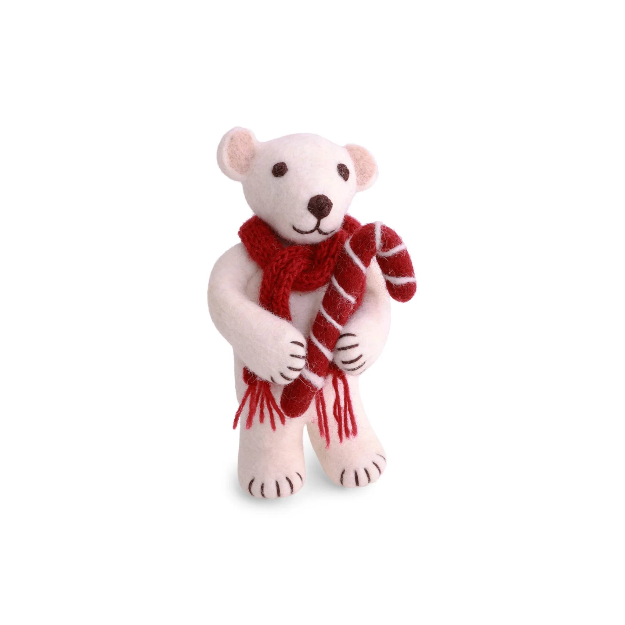 Felt Christmas Polar Bear with Candy Cane Decoration Medium