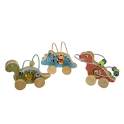 Wooden Dinosaur Bead Maze on Wheels Green