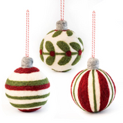 Felt Bauble Christmas Decoration Green & Red Horizontal Stripe
