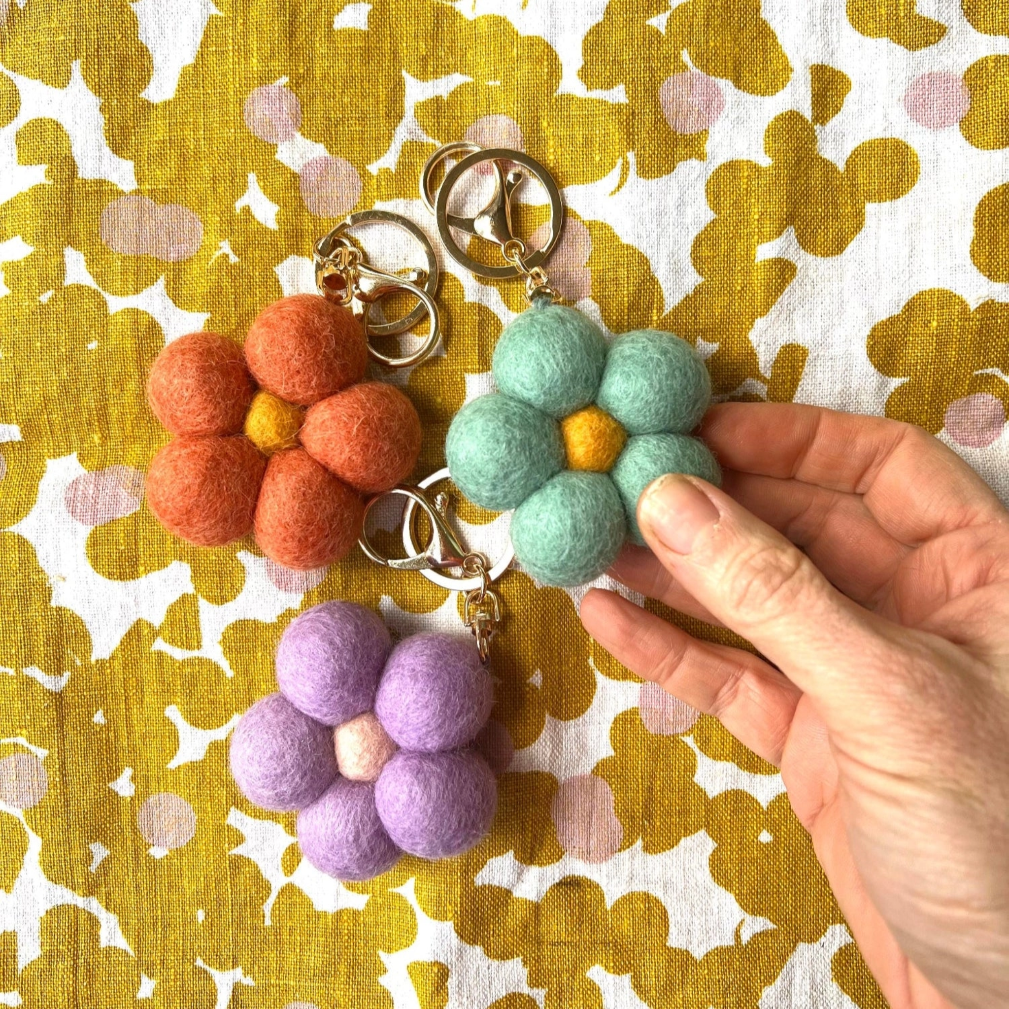 Felt Flower Keychain Charm Lilac