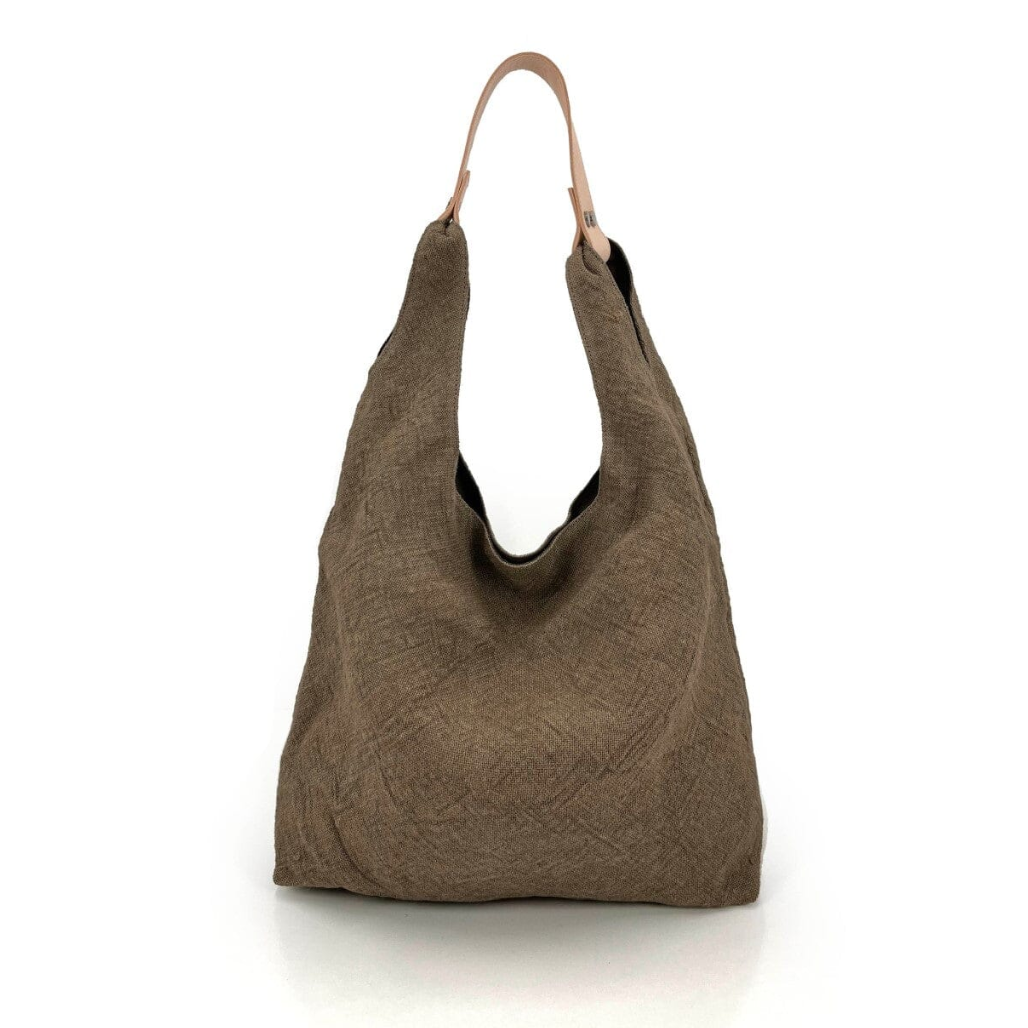 Leather Handle Tote Bag Khaki