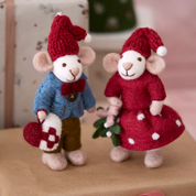 Felt Christmas Girl Mouse with Mistletoe Decoration Small