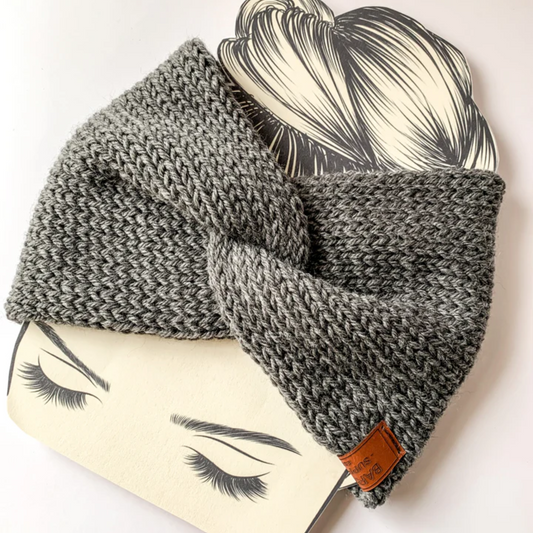 Wool Blend Twist Knit Headband Charcoal Grey