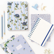 A5 Premium Hard Cover Notebook Blue Stripe Floral