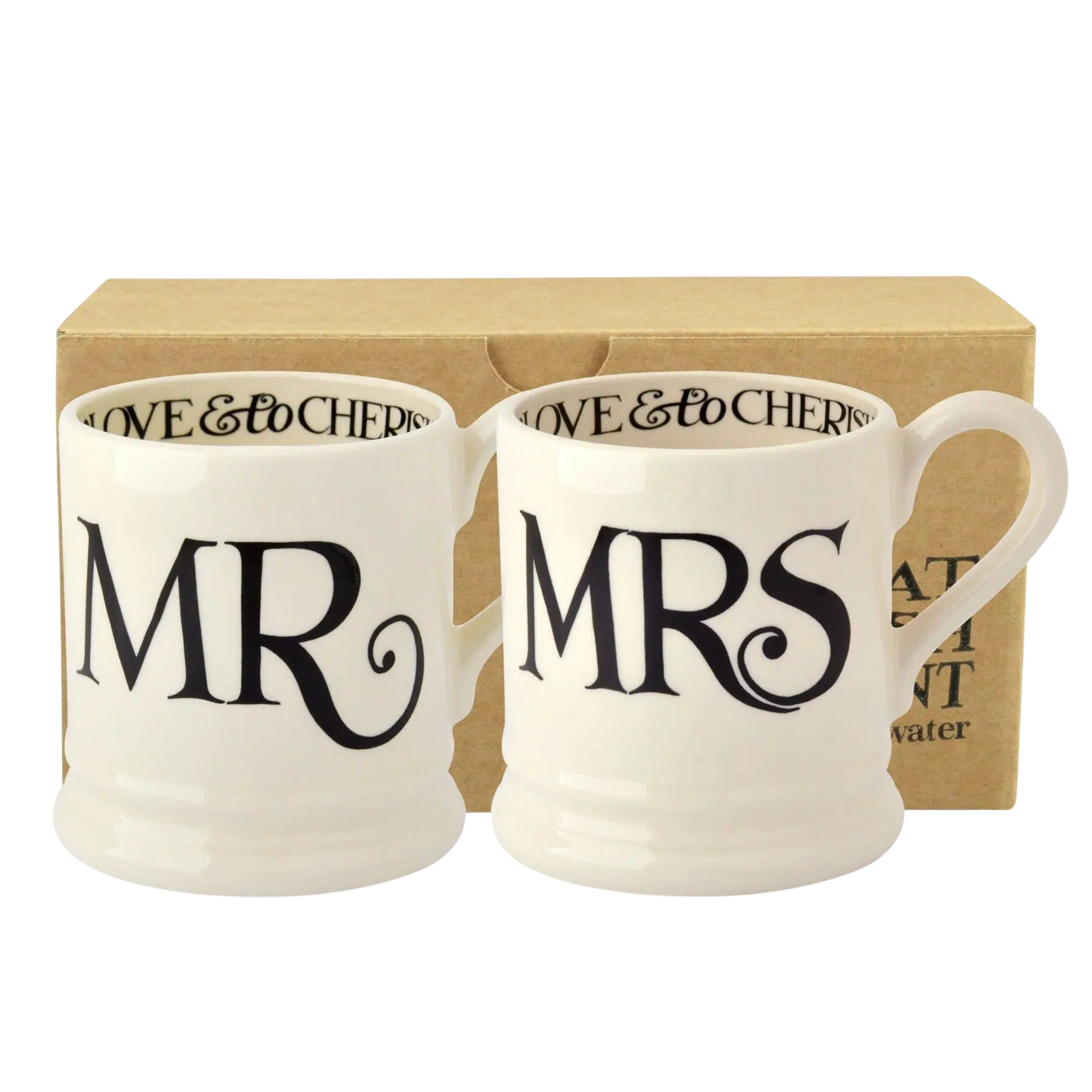 Black Toast Mr & Mrs Set of Two 1/2 Pint Mugs