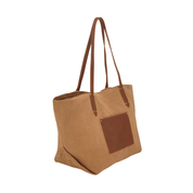 Leather-Trimmed Natural Tote Bag Tan