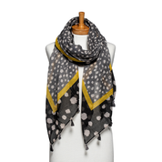 Black Two Toned Spotted Tassel Scarf