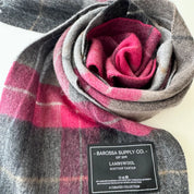 Windowpane Plum & Grey Scottish Tartan Lambswool Scarf