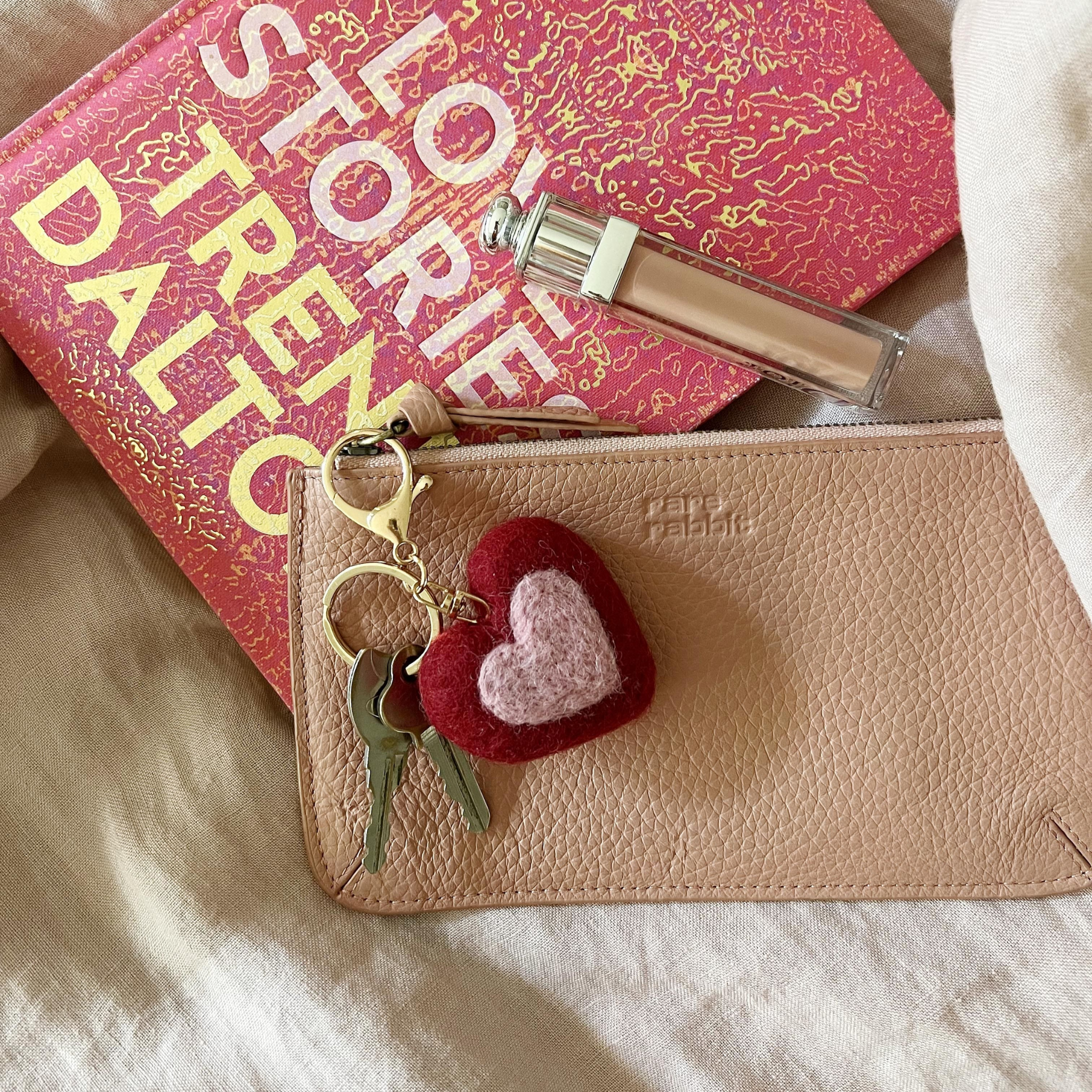 Felt Heart Keychain Charm Deep Red
