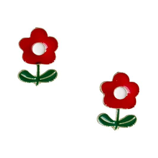 Daisy Plant Earrings Red