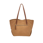 Leather-Trimmed Natural Tote Bag Tan