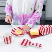 Burgundy & Pink Stripe Butter Dish