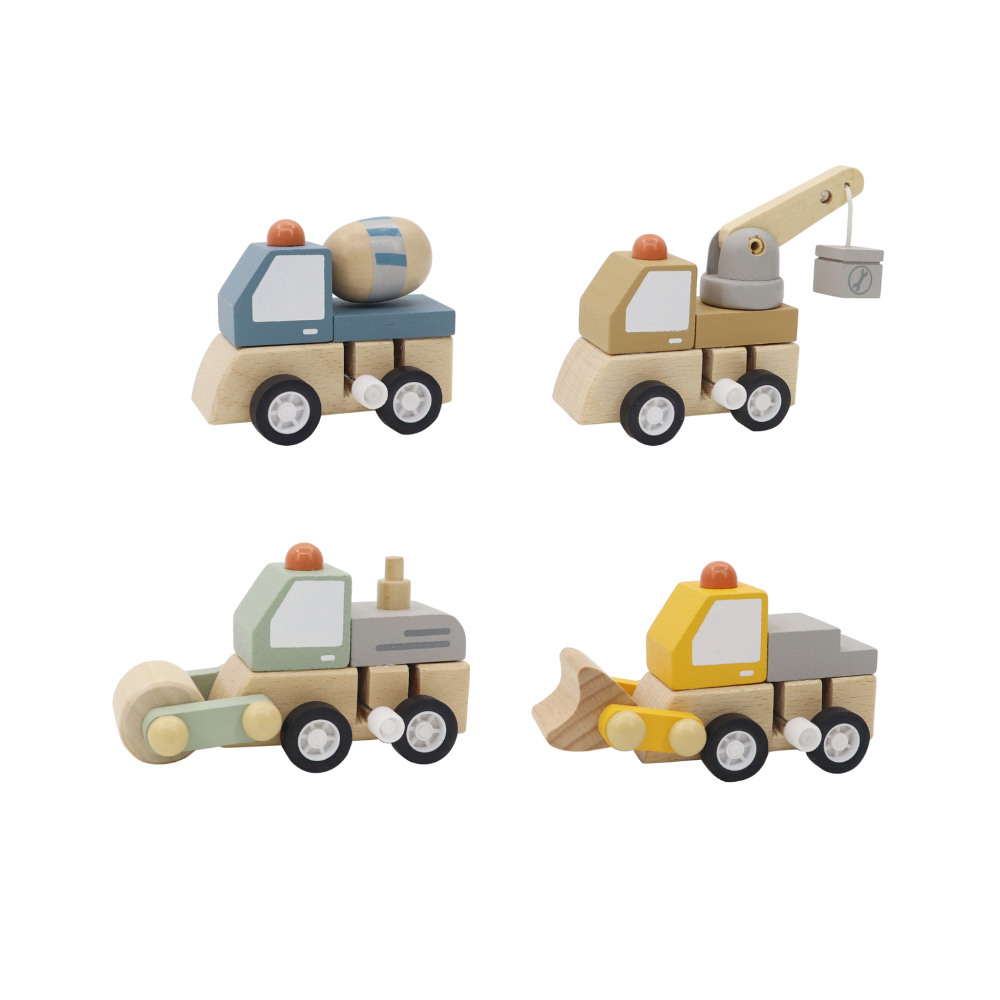 Wooden Wind Up Construction Vehicle Road Roller Green
