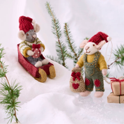 Felt Christmas Boy Mouse in Sled Decoration Small