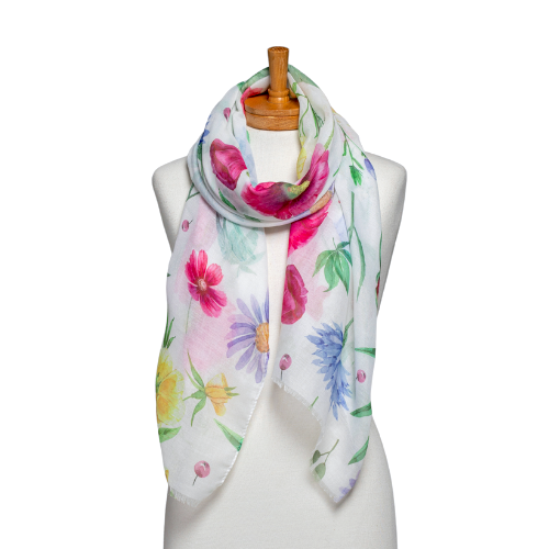 White Multi Floral Arrangement Scarf