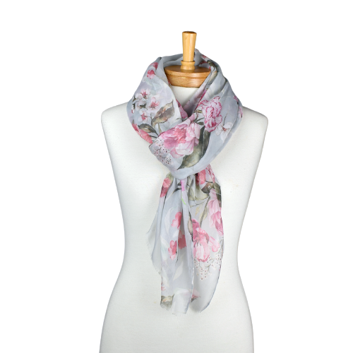 Grey Flower Bouquet Scarf