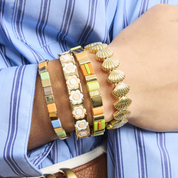 White and Peach Daisy Tile Bracelet