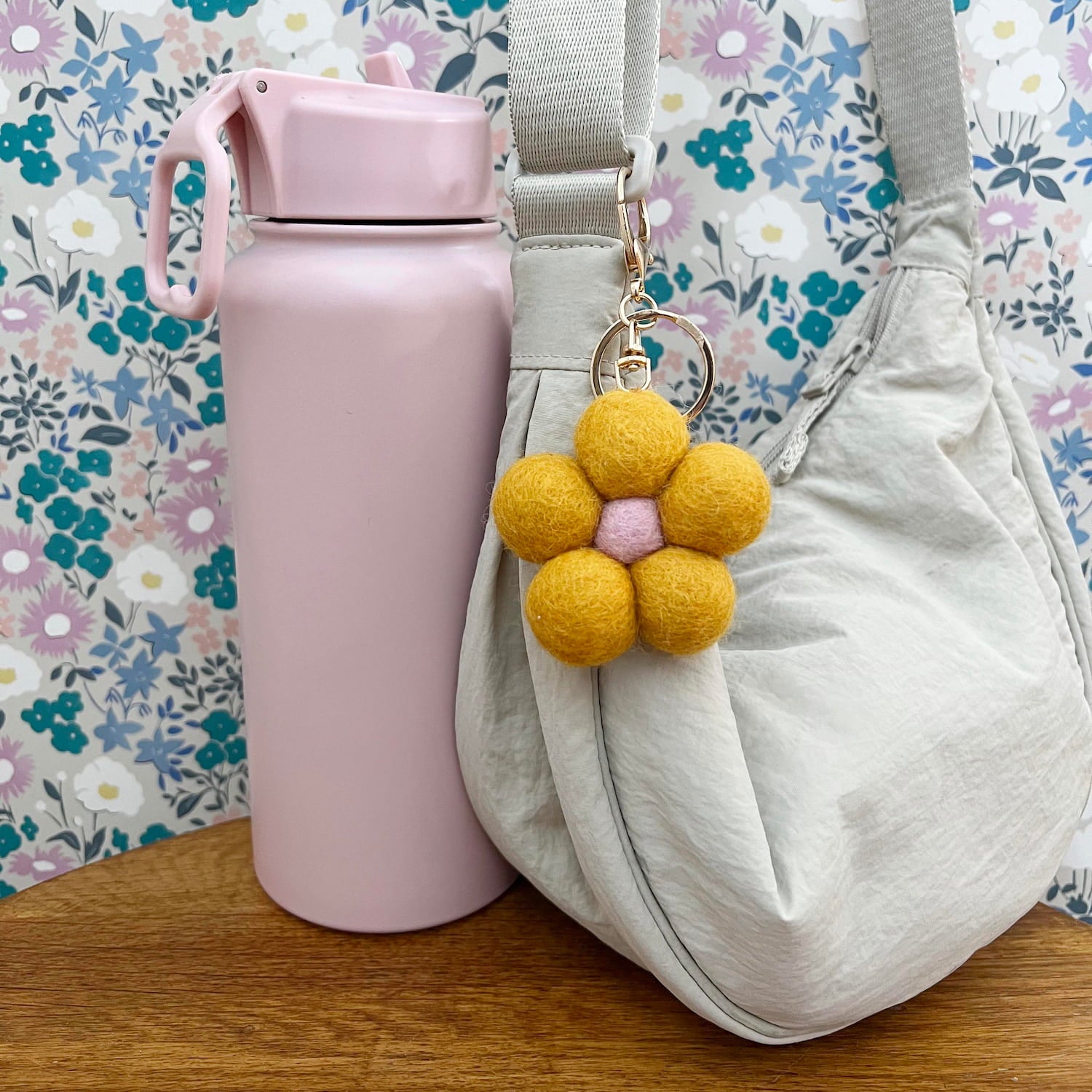 Felt Flower Keychain Charm Yellow