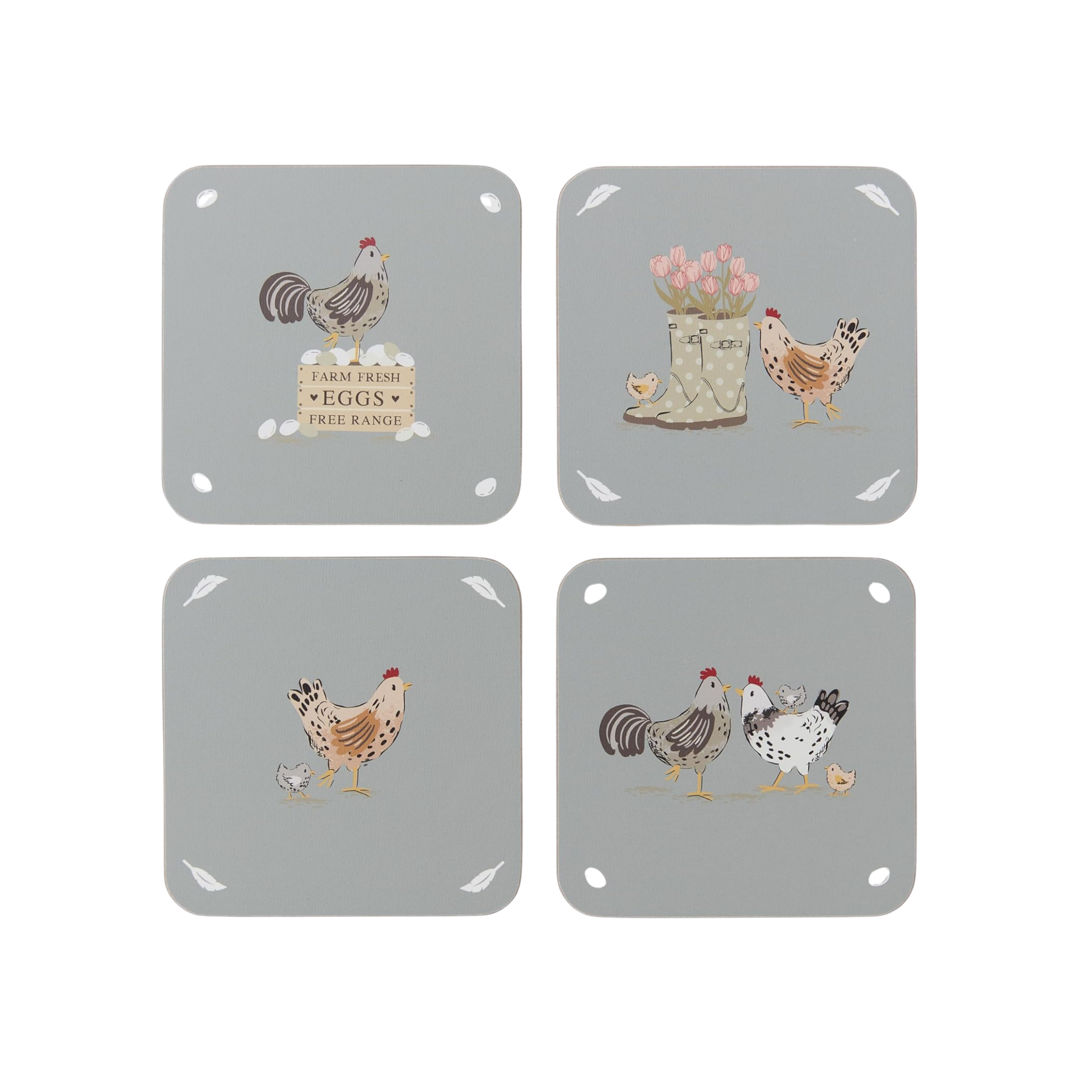Set Of 4 Coasters Hen House Lane