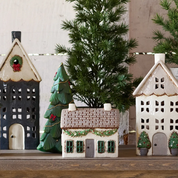 Christmas Tea Light House Stone with Pots Medium
