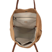 Leather-Trimmed Natural Tote Bag Tan