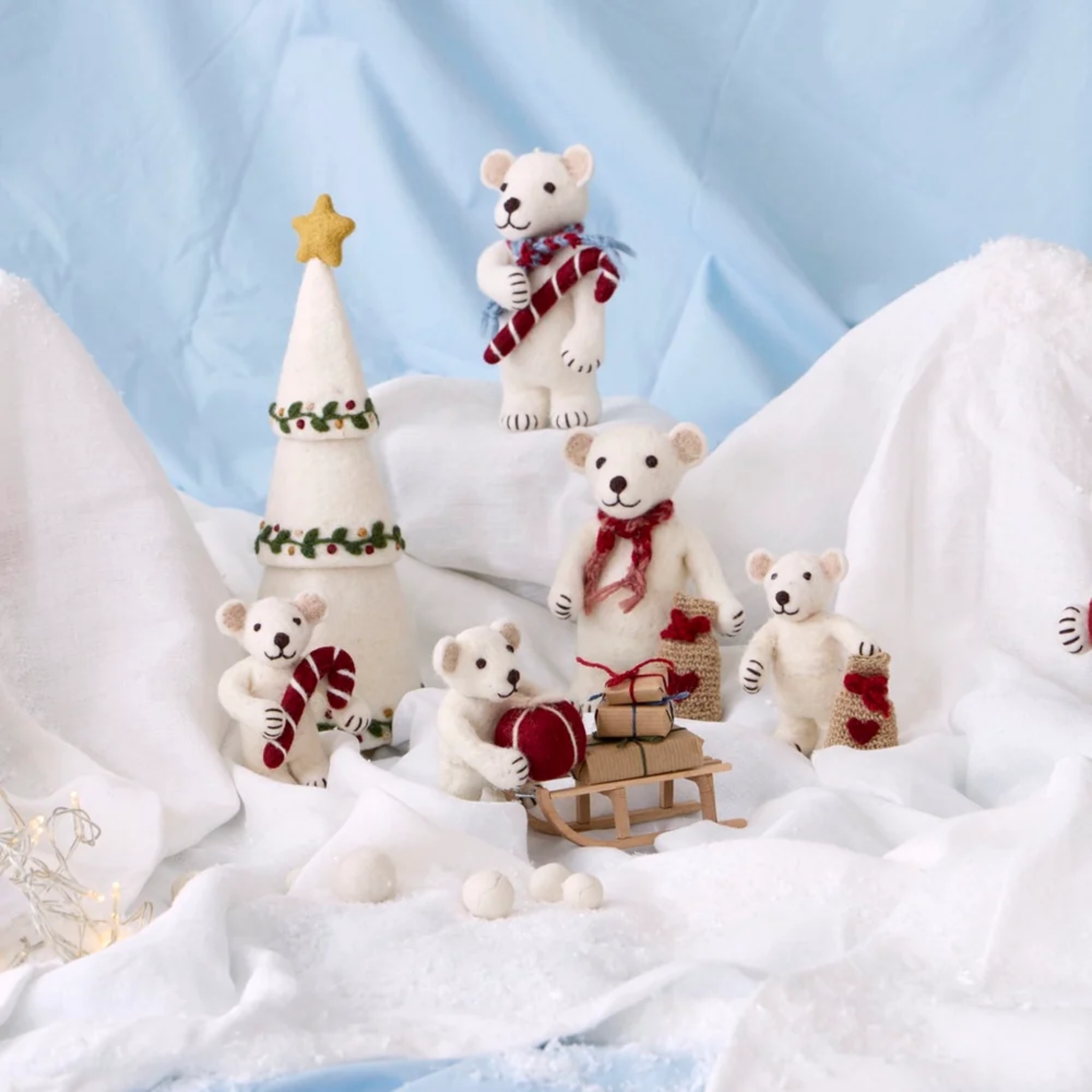 Felt Christmas Polar Bear with Gift Decoration Medium