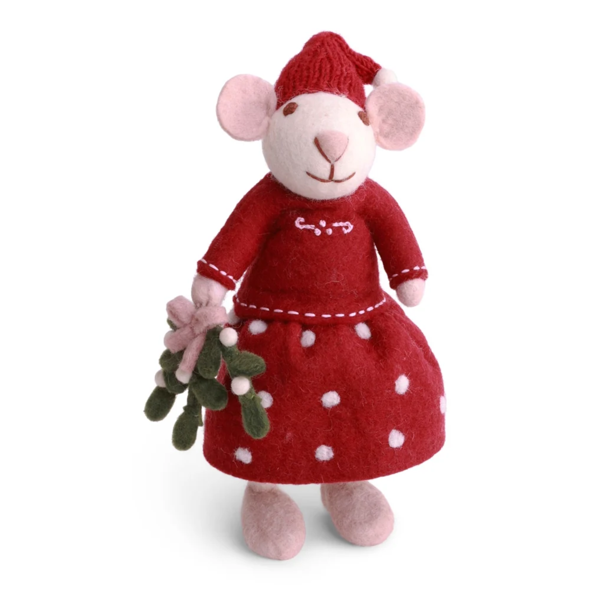 Felt Christmas Girl Mouse with Mistletoe Decoration Medium