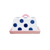 Navy Dots & Pink Butter Dish