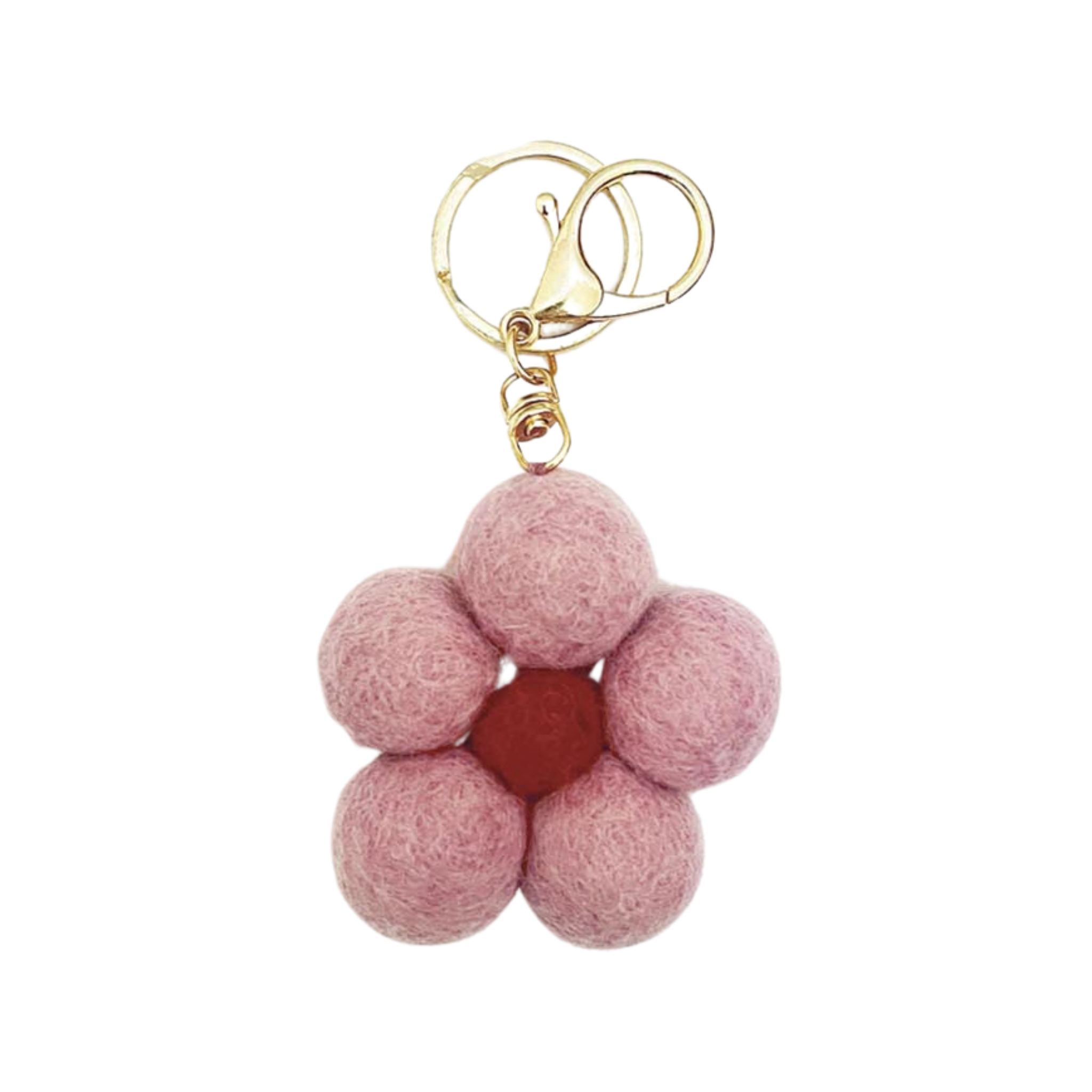 Felt Flower Keychain Charm Pink