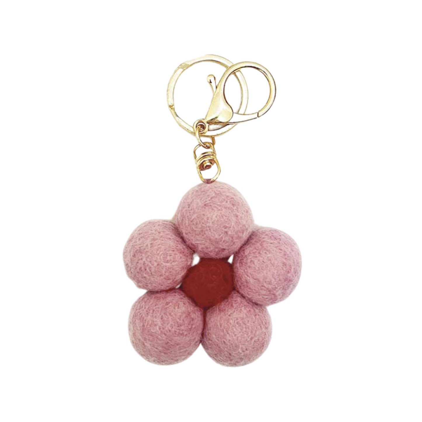 Felt Flower Keychain Charm Pink