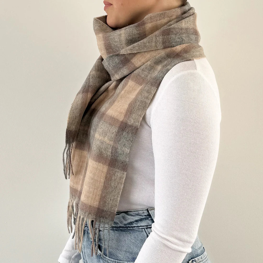Mackellar Natural Scottish Tartan Lambswool Scarf