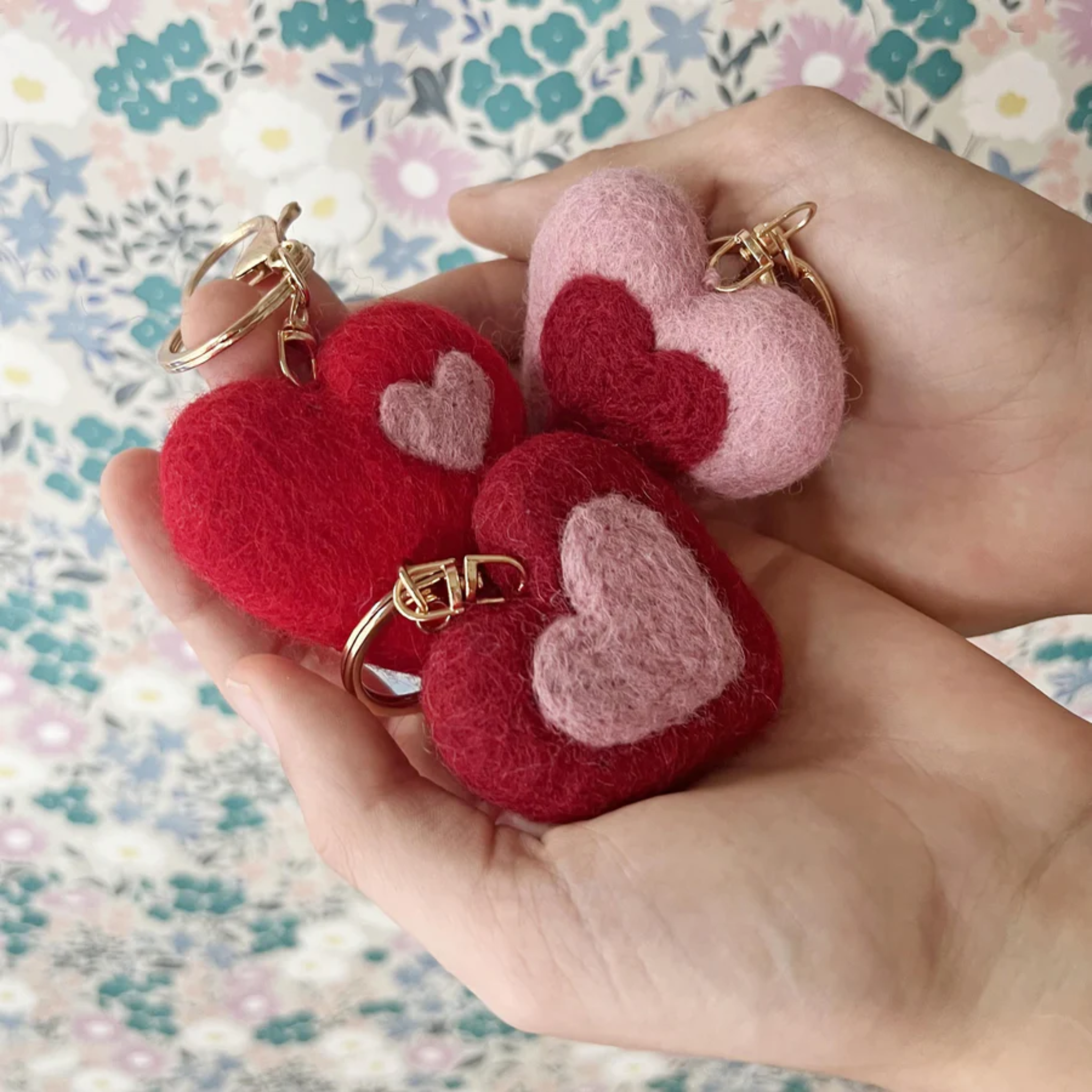 Felt Heart Keychain Charm Deep Red