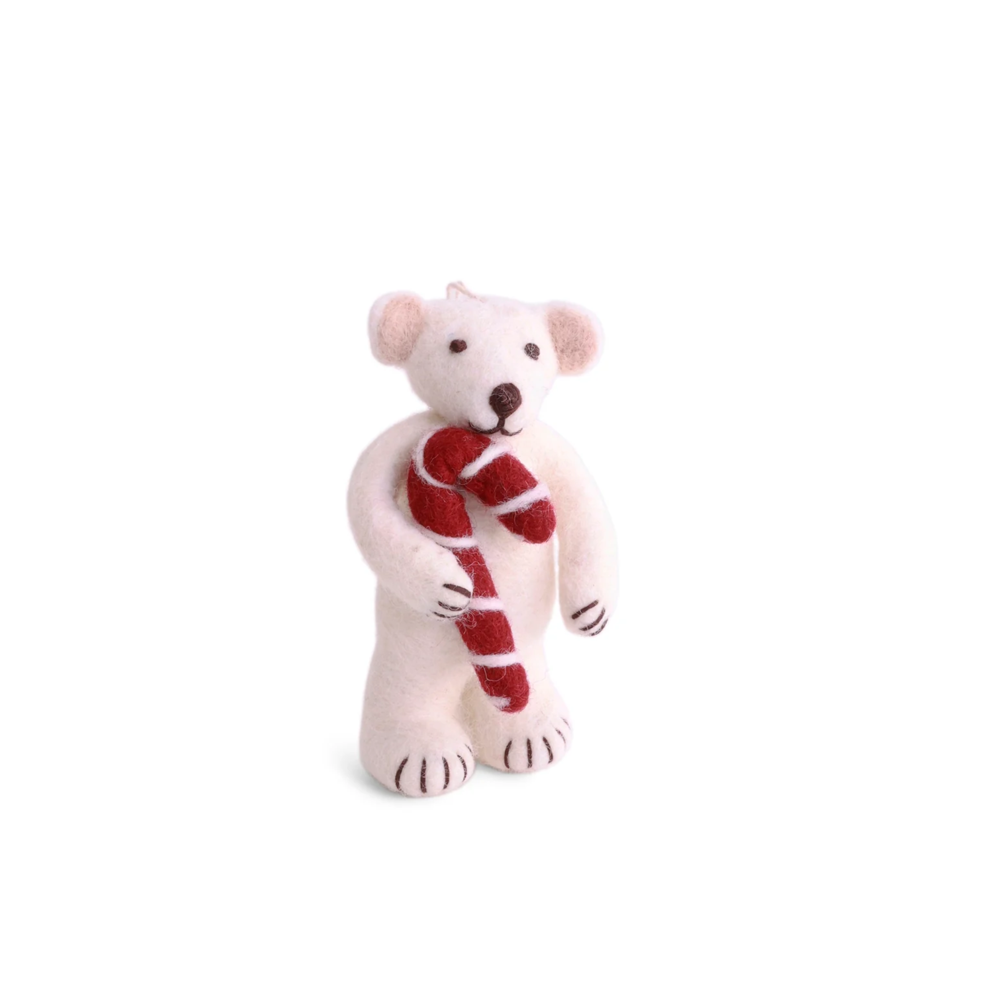 Felt Christmas Polar Bear with Candy Cane Decoration Small