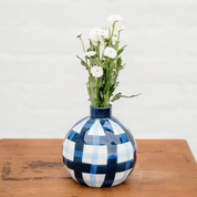 Navy & Cornflower Gingham Round Bud Vase