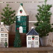 Christmas Tea Light House Green with Wreath Large