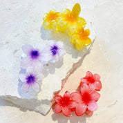 Triple Hawaiian Flower Claw Clip Purple