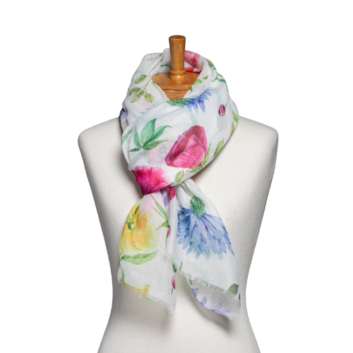 White Multi Floral Arrangement Scarf